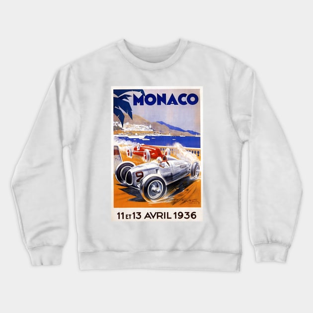 Vintage Monaco Grand Prix Poster 1936 Crewneck Sweatshirt by Bugsponge